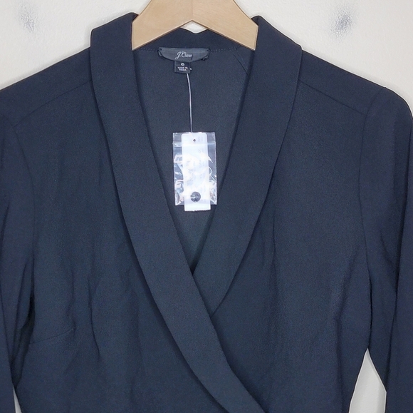 NWT J. Crew | Black Crepe Faux Wrap Long Sleeve Blouse Size 6 - Picture 3 of 9